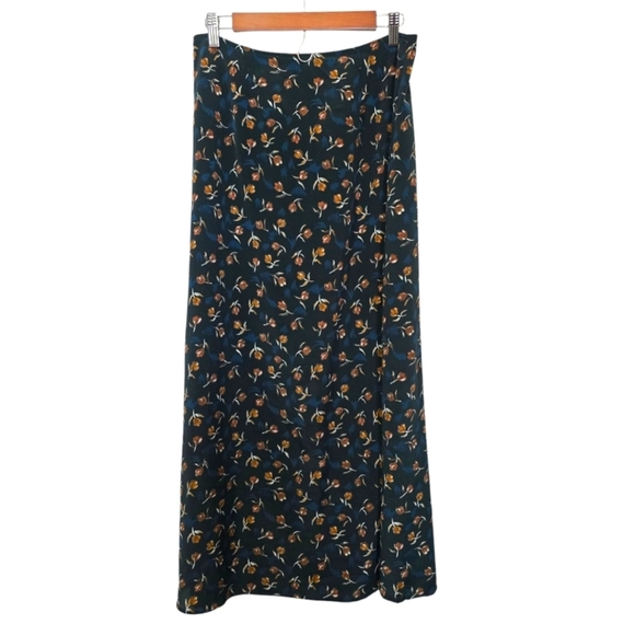VTG 90s La Fete Floral Maxi Skirt Blue Brown Ditsy Print Cottagecore Whimsigoth - Picture 2 of 5